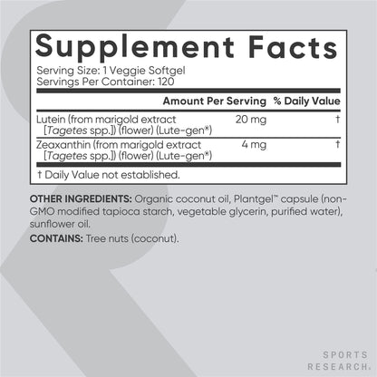 Sports Research Vegan Lutein + Zeaxanthin (20mg) with Organic Coconut
