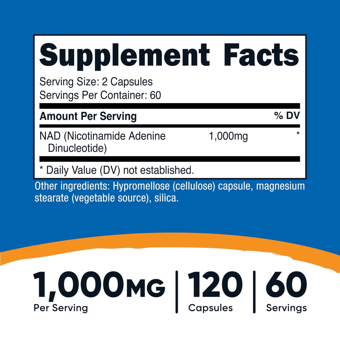 Nutricost NAD+ Supplement 1,000mg per Serving, 120 Capsules, 60 Servings | Nicotinamide Adenine Dinucleotide, Gluten-Free, Vegan
