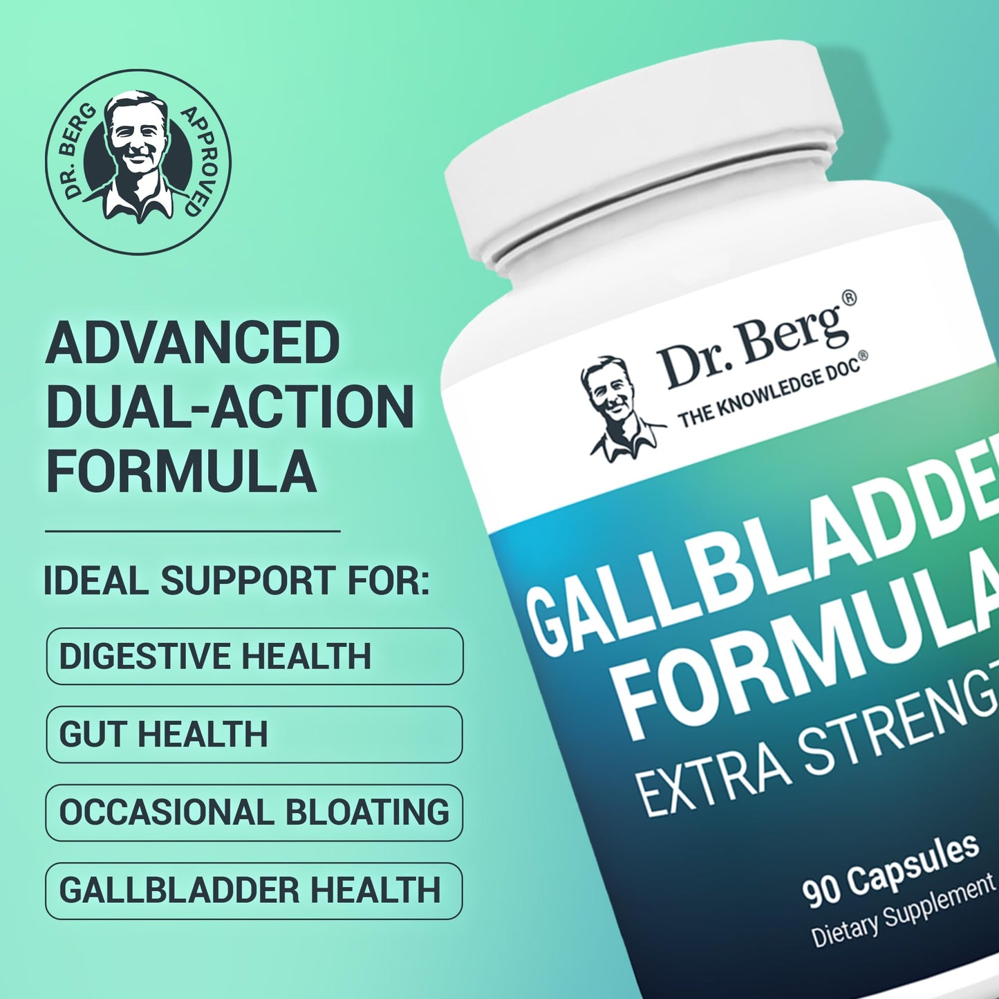 Dr. Berg Gallbladder Formula Extra Strength - with Ox Bile Powder and Conjugated Bile Acid - Digestive Enzymes Proprietary Blend - Full 45-Day Supply - 90 Vegetable Capsules