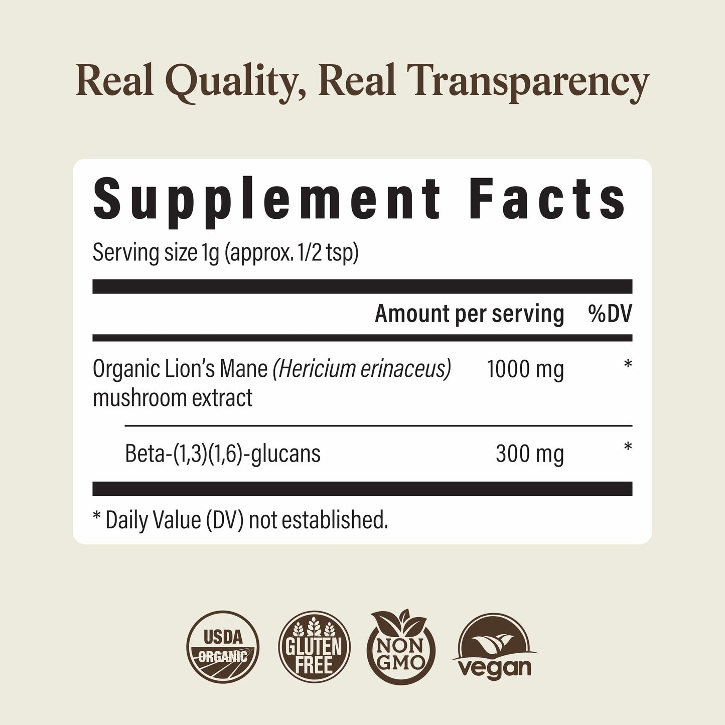 Real Mushrooms Lions Mane Mushroom Supplement - Organic Lions Mane Extract Powder for Overall Wellness with Adaptogens – Functional Vegan, Non-GMO Blend with 60 Servings