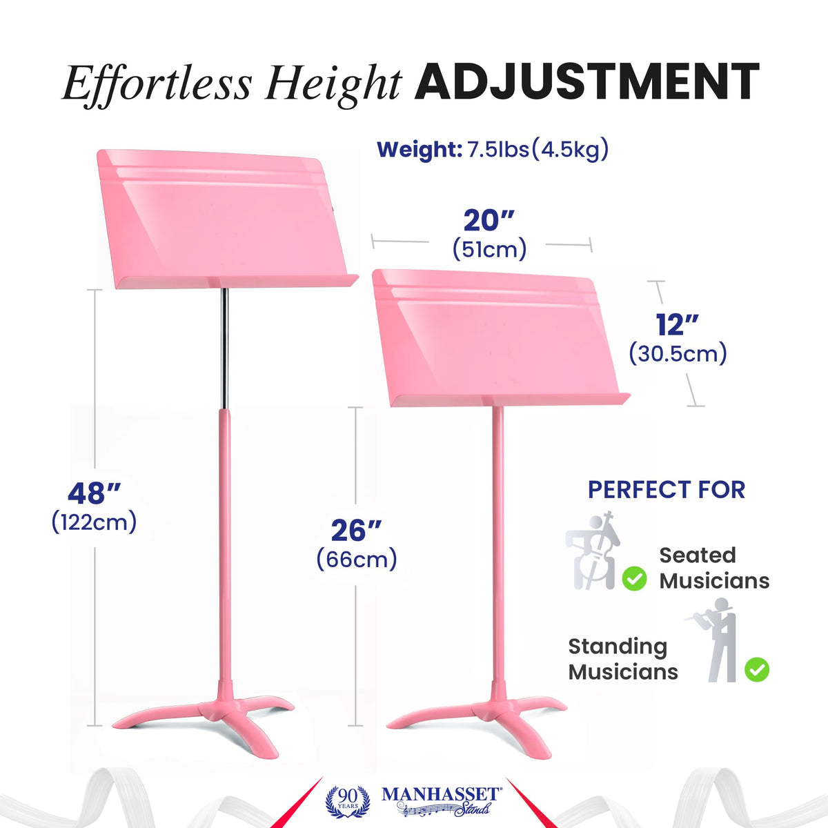 Manhasset Music Stand for Sheet Music - 48 Symphony Model - Long Lasting, Durable Manhasset Stand - Adjustable Height - 26" to 48" - Made in the USA