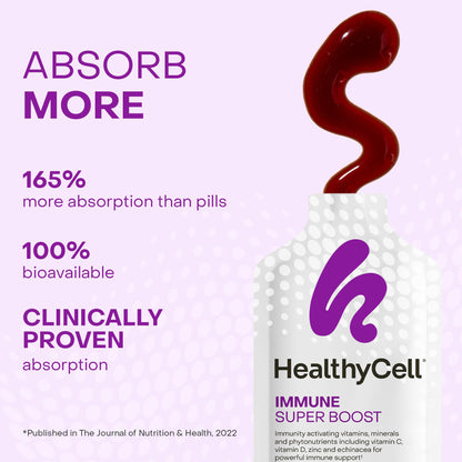 Healthycell Immune Super Boost Daily Liquid Supplement - 14 Gel Packs | Immune Support Supplement for Adults with Echinacea, Elderberry, Vitamin C, Vitamin D, Calcium & Zinc