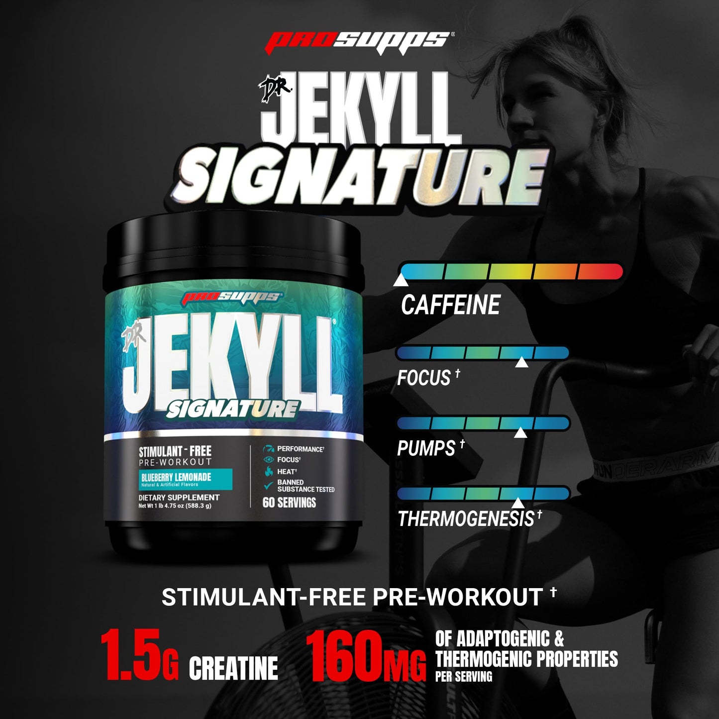 ProSupps Dr. Jekyll Signature Pre Workout Powder with Creatine - Stim-Free Preworkout Supports Focus & Endurance - Caffeine-Free Gym & Fitness Supplements (Blueberry Lemonade, 30 Servings)
