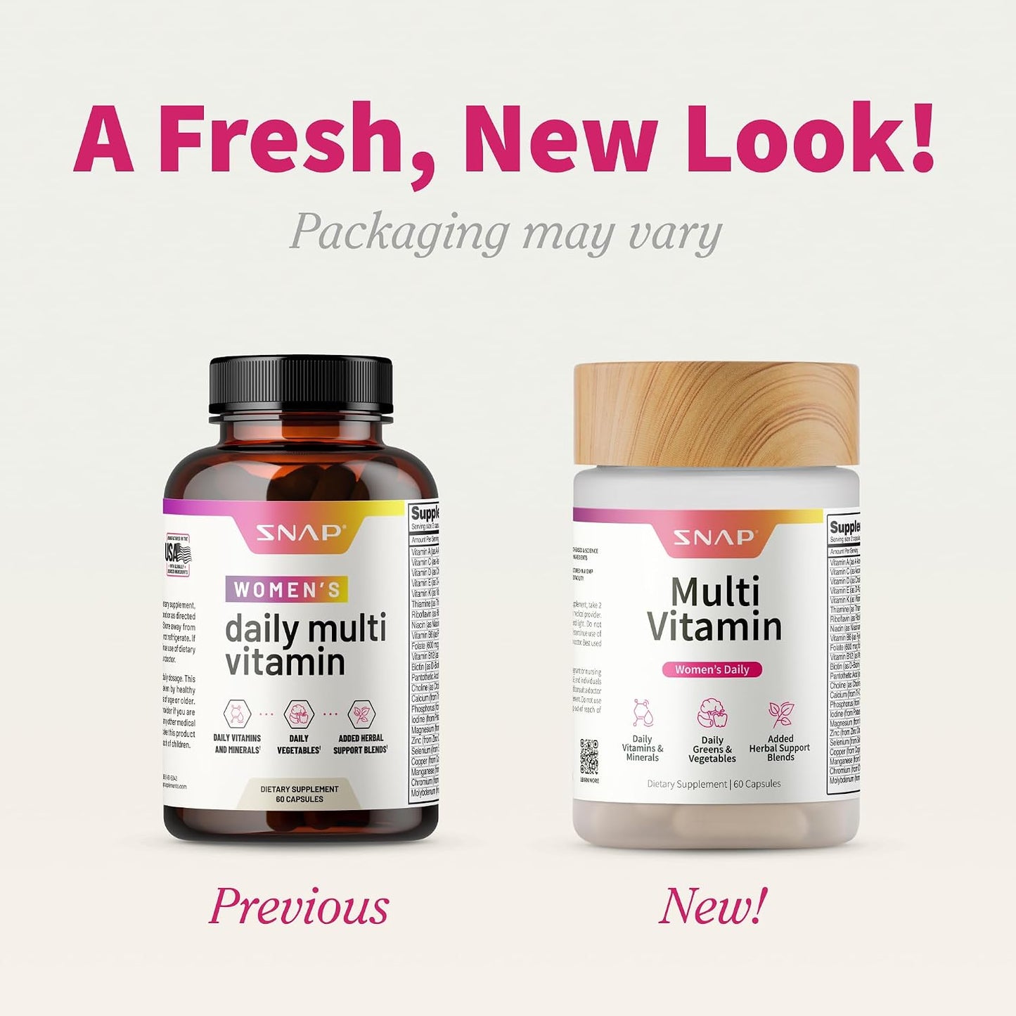 Snap Supplements Daily Multivitamin for Women, 60 Capsules | Daily Vitamins for Women with Minerals, Greens & Vegetables, Added Herbal Support Blends, Antioxidant Support, Non-GMO
