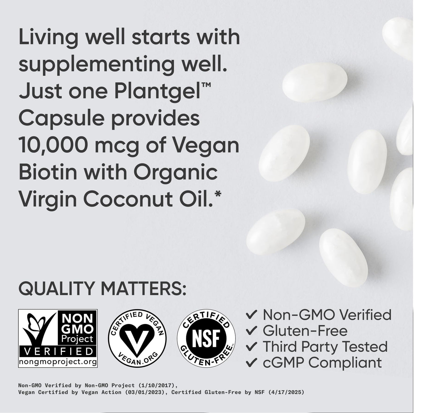 Sports Research® Biotin 10,000mcg with Organic Coconut Oil - Biotin (Vitamin B7) for Healthy Skin and Hair Support* - for Women and Men - Vegan, Non-GMO, Gluten & Soy-Free - 120 Veggie Softgels
