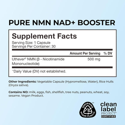 HUM NMN Supplement 500mg, Clinically Studied Uthever® NAD+, 30-Day Supply