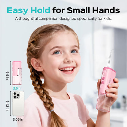 COSLUS T40 Portable Kids Water Flosser, Compact Mini Design, Ages 6+, Pink