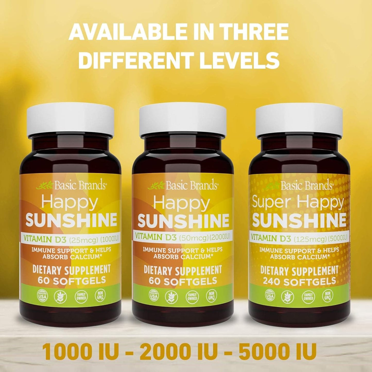 Basic Brands Super Happy Sunshine Vitamin D3 5000 IU | 240 Softgels
