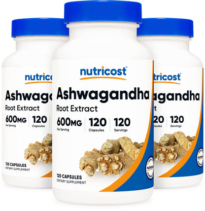Nutricost Ashwagandha Herbal Supplement 600mg, 120 Capsules | Vegetarian, Non-GMO, Gluten Free, Ashwagandha Root
