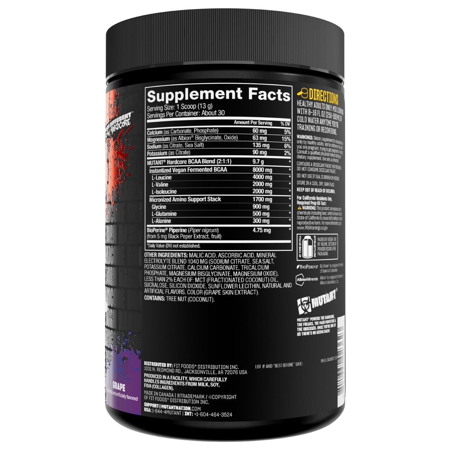 Mutant Hardcore BCAA - Pre, Intra or Post Workout – BCAA Next Level branched-Chain Amino Acids Supplement – Hydration + Recovery - 30 Serving - Blue Raspberry