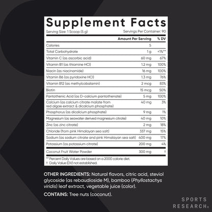Sports Research® Hydrate Electrolytes Powder Packets - Sugar-Free & Naturally Flavored with Vitamins, Minerals, and Coconut Water - Supports Hydration - 16 Packets - Variety Pack | Sugar-Free