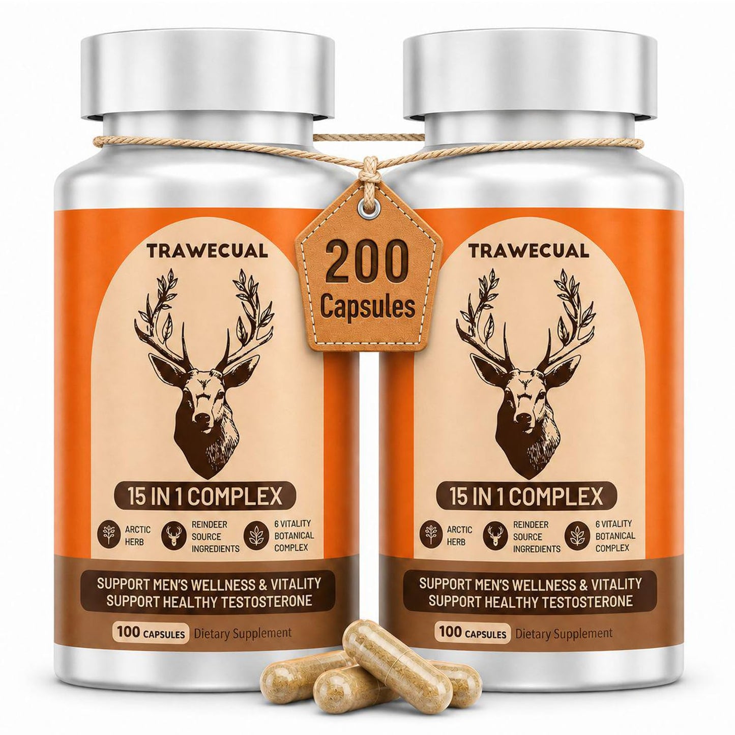 15-in-1 Reindeer Organ Supplement with Arctic Herb for Men, 100 Capsules | 500mg Reindeer Organ Complex with Rhodiola, Nettle, Tongkat Ali, Supports Energy, Stamina & Overall Wellness, 50 Day Supply