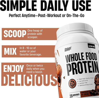 Whole Food Protein Powder - 25g Protein per Scoop, Lactose Free Protein with Beef Isolate, Collagen, Pea, Brown Rice, Chicken & Egg Protein, 0G Sugar, Keto Friendly, Chocolate Ice Cream 25 Serv