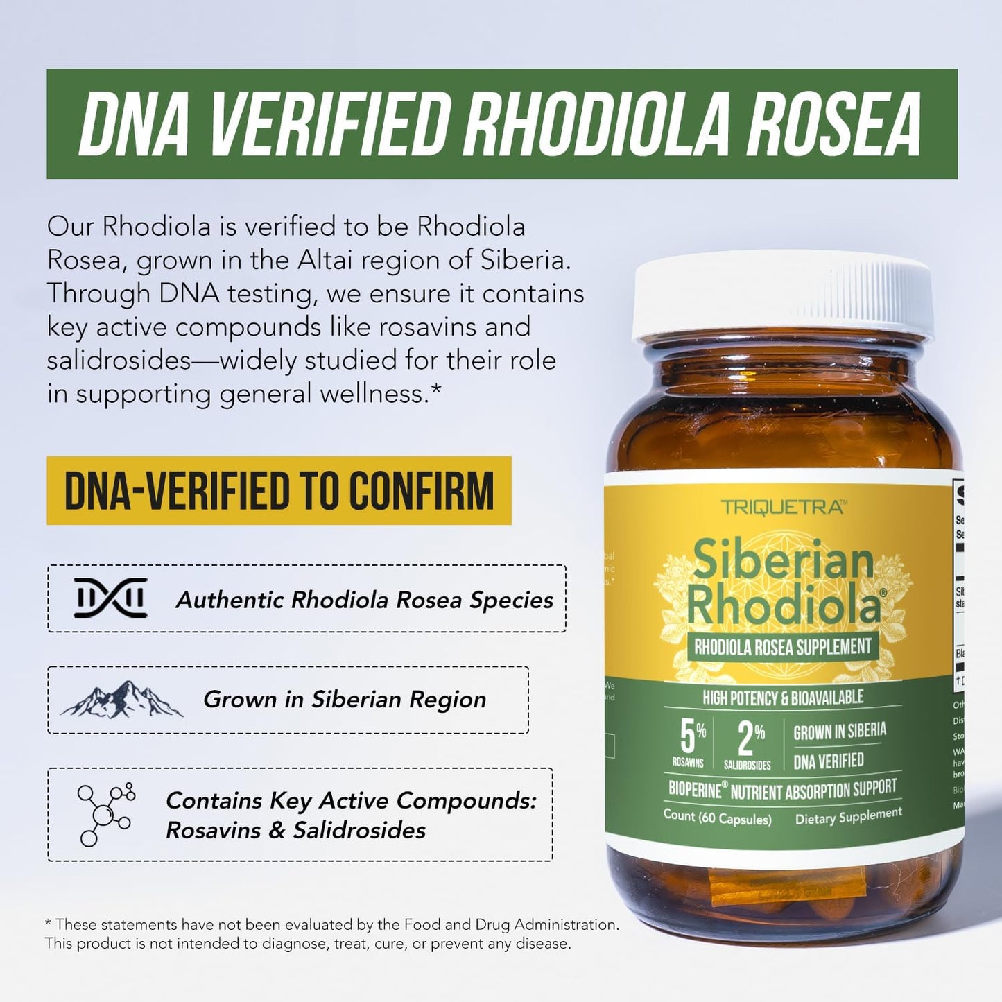 Max Strength Siberian Rhodiola®: Rhodiola Rosea 5% Rosavins, 2% Salidroside & BioPerine® for Enhanced Absorption – Helps Support Stress, Energy & Focus* – Grown in Siberia, DNA Verified (60 Capsules)
