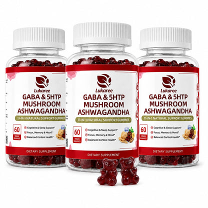 GABA & Mushroom Gummies Supplement for Sleep & Brain Support,Extra Strength | Plus Mushroom Complex, 5‑HTP & Tart Cherry, No Melatonin for Natural Sleep, Berry Flavor-Sugar Free, 60 Gummies