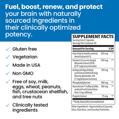 NeuroQ Memory & Focus | Formulated by Neurologist Dr. Dale Bredesen | Addresses All 4 Causes of Cognitive Decline | Ginkgo Biloba, Phosphatidylserine, Gotu Kola, Coffee Fruit, Turmeric & Propolis