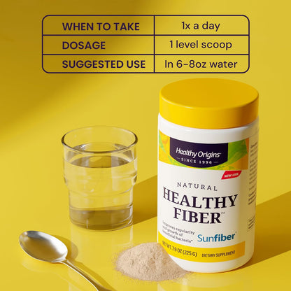Healthy Origins Healthy Fiber Powder 7.9 oz (225g) - Featuring Sunfiber Partially Hydrolyzed Guar Gum (PHGG) - Supports Digestive Regularity, Intestinal Health & Prebiotic Care