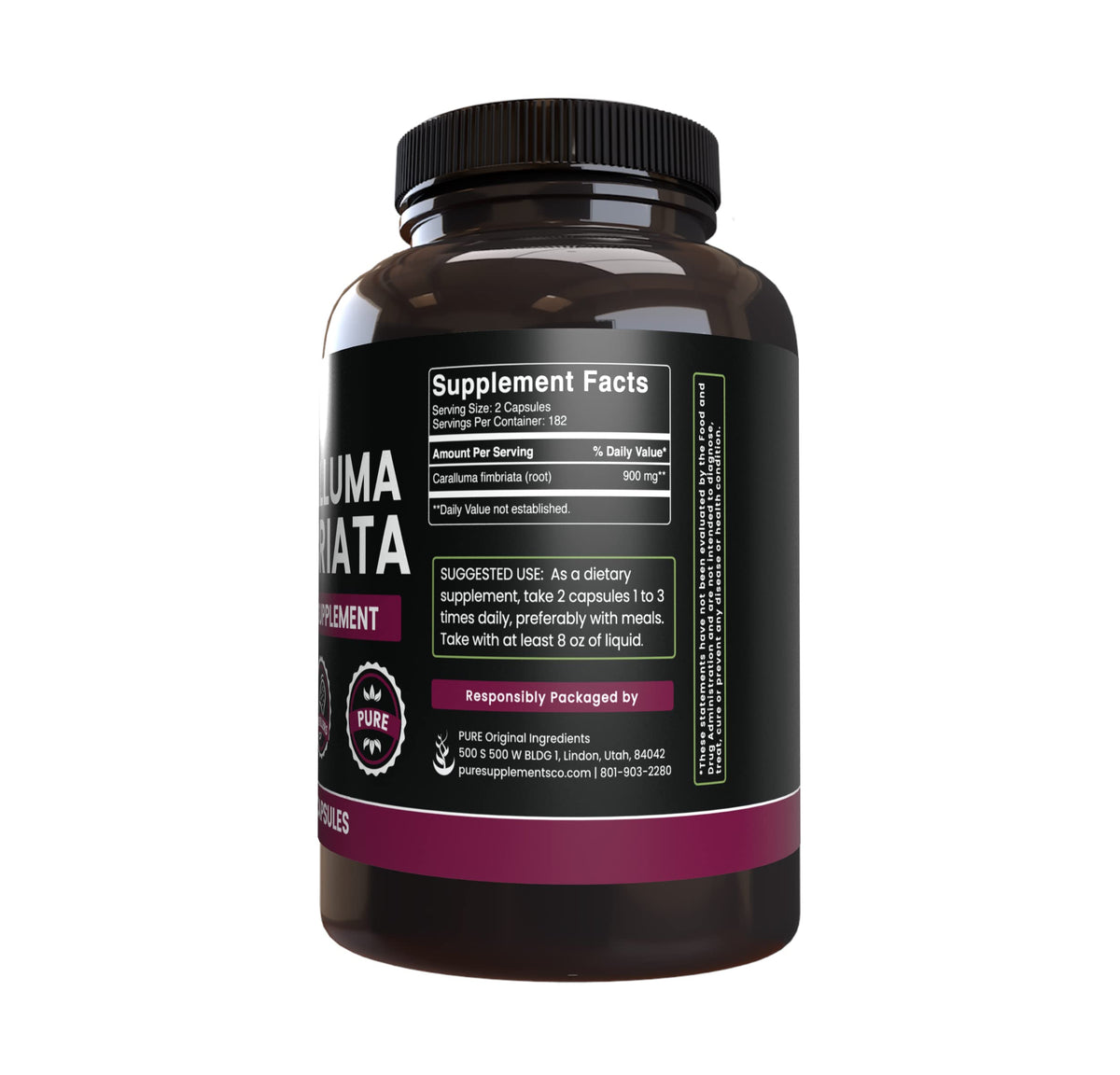 PURE ORIGINAL INGREDIENTS Caralluma Fimbriata (365 Capsules) No Magnesium Or Rice