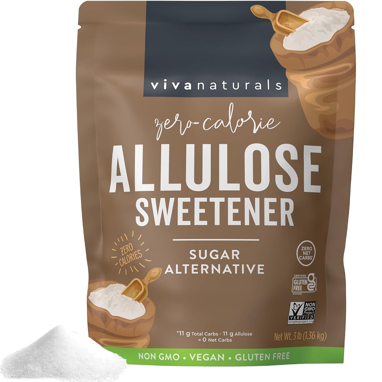 Viva Naturals Allulose Sweetener, 3 lb – Zero Calorie Sugar Alternative, Clean Sweet Taste, No Aftertaste, Ideal for Baking & Sweetening, Keto Friendly, Non-GMO