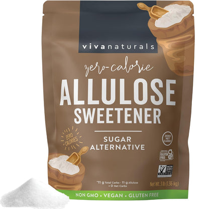 Viva Naturals Allulose Sweetener, 3 lb – Zero Calorie Sugar Alternative, Clean Sweet Taste, No Aftertaste, Ideal for Baking & Sweetening, Keto Friendly, Non-GMO
