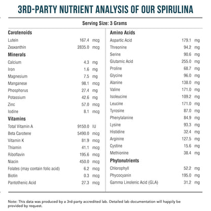 Organic Spirulina Tablets (360 Tablets) - Made with Parry® Spirulina, The Best Spirulina in the World, Highest Nutrient Density - Non-Irradiated, 3 Organic Certifications (90 Servings)