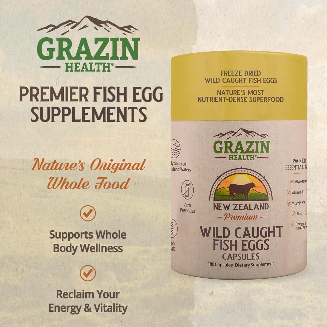 Brain Mood & Focus Bundle | Brain + Fish Eggs + Colostrum | Whole-Food, Grass-Fed, New Zealand Sourced Omega-3 & DHA Rich Supplements for Clean Daily Nutrition