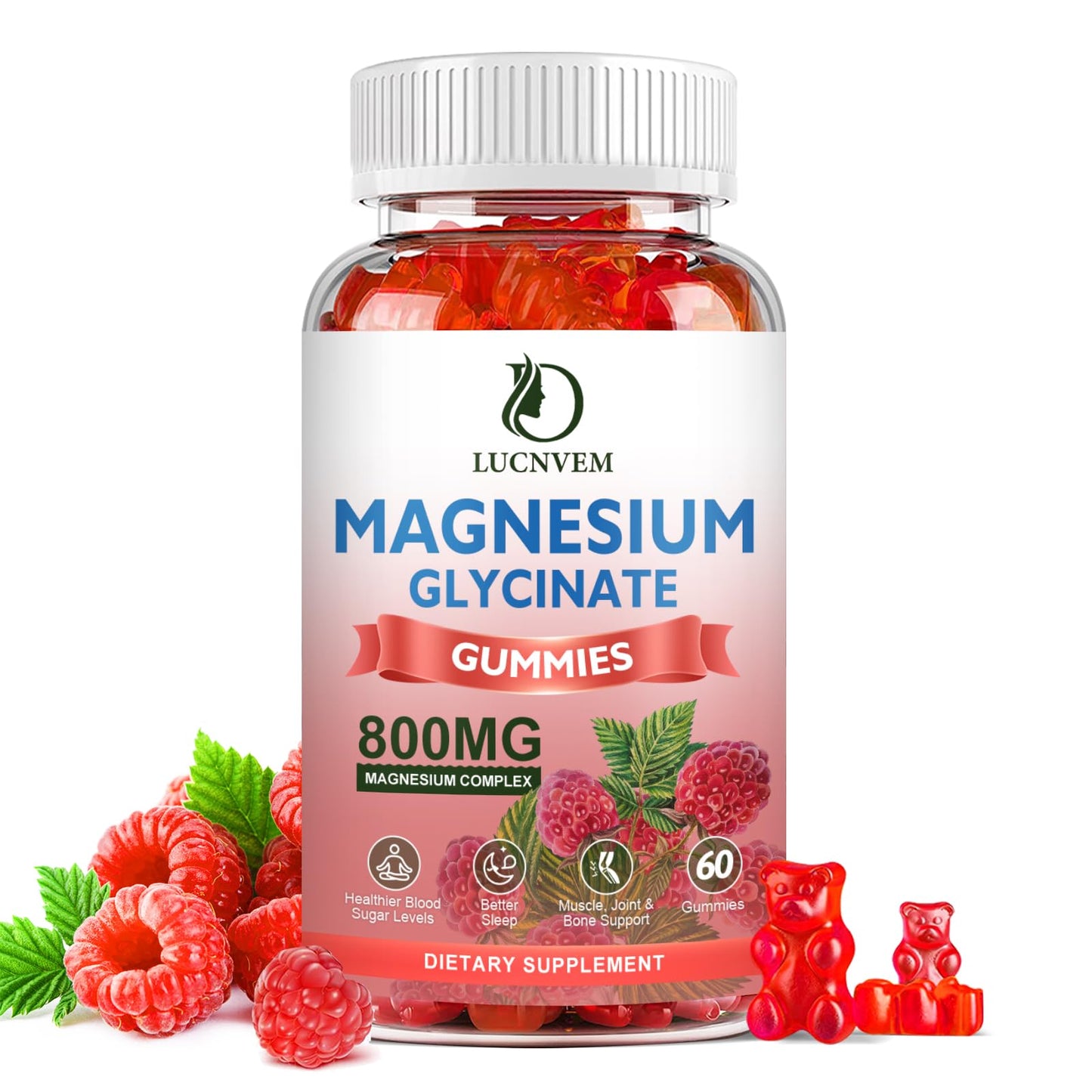 (2 Pack Sugar Free Magnesium Glycinate Gummies, 500mg Magnesium Glycinate with 200mg Magnesium Malate, Taurate, Oxide, COQ10, Vitamin B6 and D3, Sleep & Calm Support, 120 Raspberry Gummies
