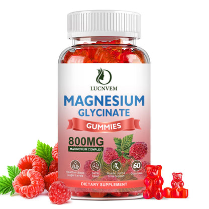 (2 Pack Sugar Free Magnesium Glycinate Gummies, 500mg Magnesium Glycinate with 200mg Magnesium Malate, Taurate, Oxide, COQ10, Vitamin B6 and D3, Sleep & Calm Support, 120 Raspberry Gummies