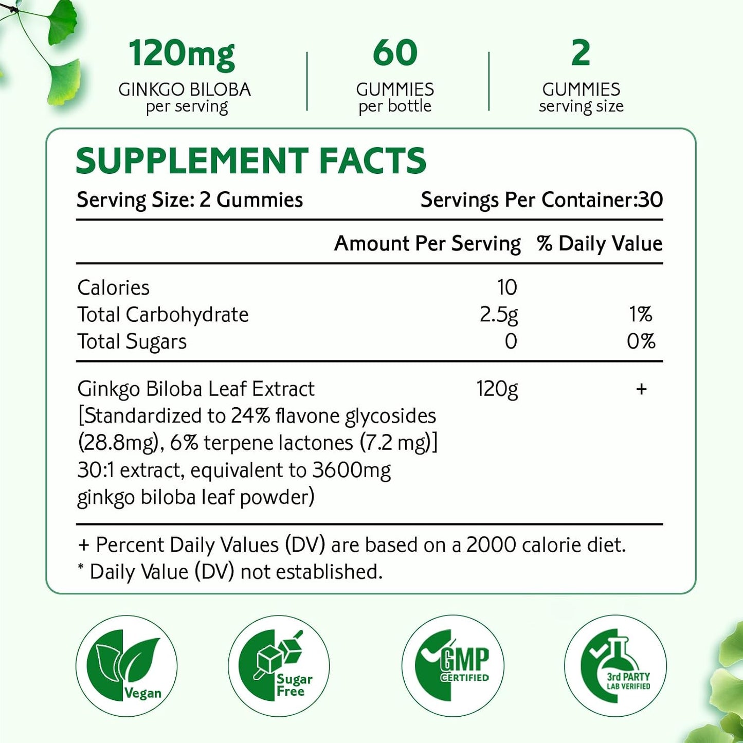 Ginkgo Biloba Gummies for Women and Men, Brain Supplement Improve Better Mood and Focus, Vegan Mixed Berry Flavor 60 Count