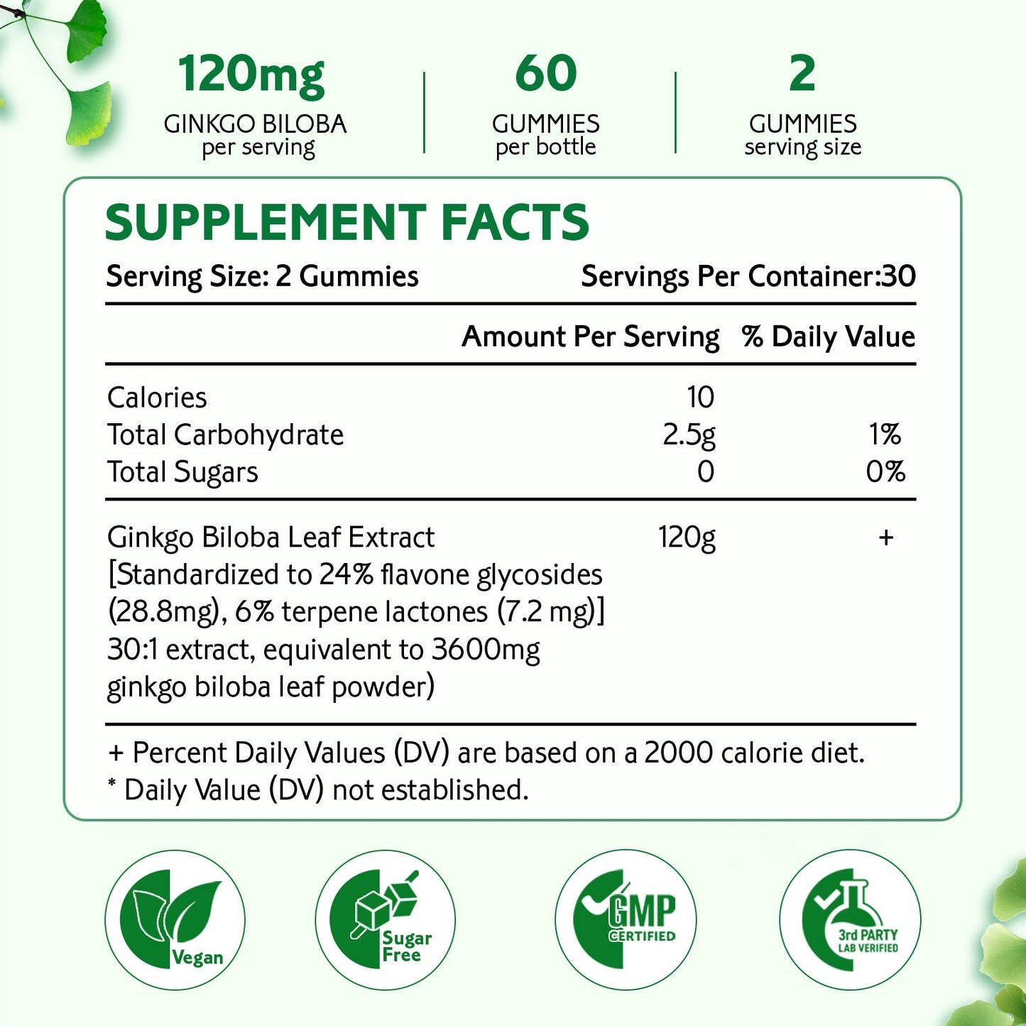 Ginkgo Biloba Gummies for Women and Men, Brain Supplement Improve Better Mood and Focus, Vegan Mixed Berry Flavor 60 Count