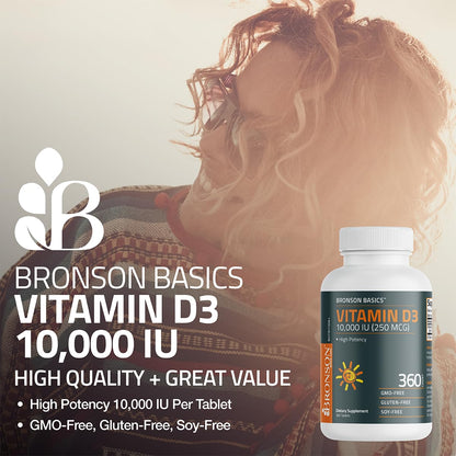 Bronson Vitamin D3 10,000iu (250mcg) Healthy Muscle Function and Immune Support, Non-GMO, 360 Tablets