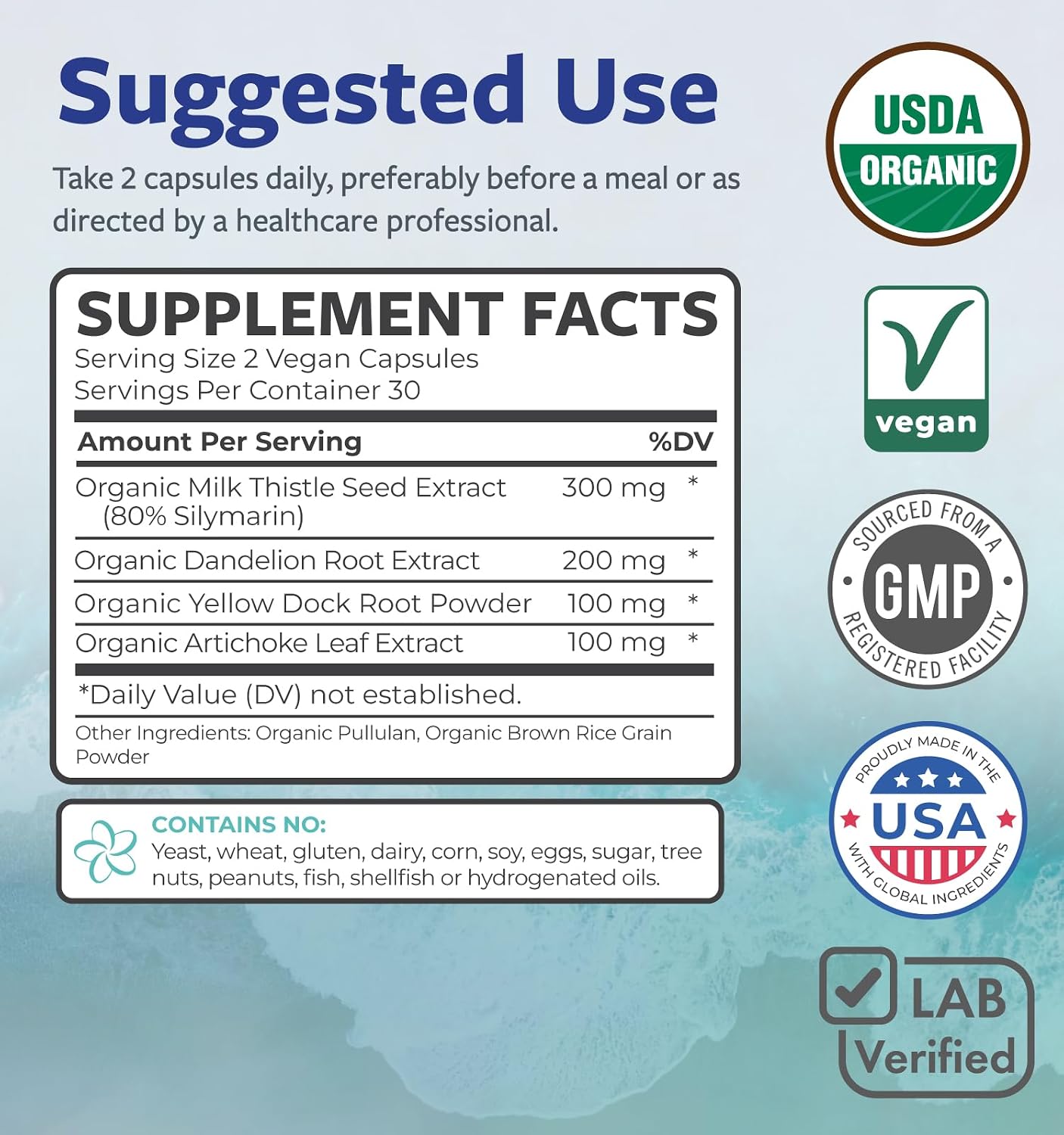 USDA Organic Milk Thistle and Dandelion Root - Silymarin Milk Thistle Liver Detox Cleanse Formula with Artichoke Extract for Comprehensive Liver Support - Vegan Non-GMO & Lab Verified (1 Month Supply)