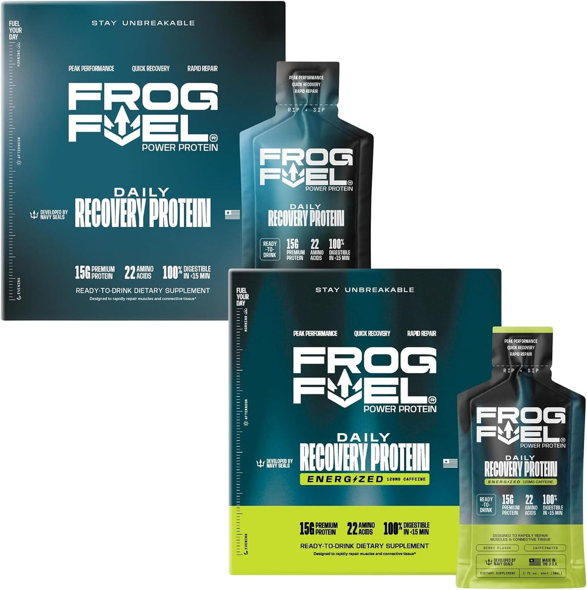 Frog Fuel Power Regular & Energized Protein Shot Bundle, Berry, 48 pk