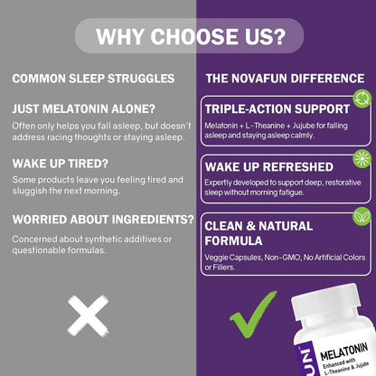 Melatonin 5mg Supplement with L-Theanine & Jujube Seed Extract, Support Sleep & Relaxation, Vegan, Non-GMO, 60 Capsules