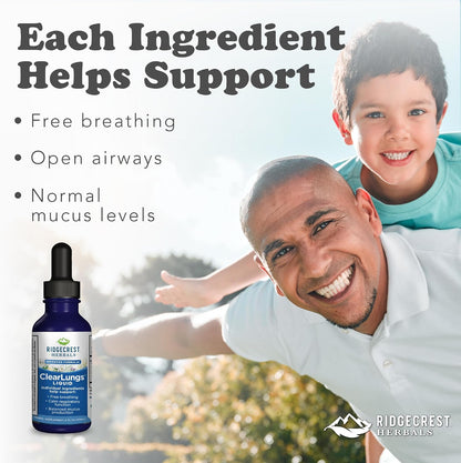 RidgeCrest Herbals ClearLungs Liquid Lung Support, Orange Flavor 2 fl oz | 29 Servings, Alcohol Free, for Adults and Kids, Natural Bronchial and Mucus Support, Nasal Wellness Herbal Formula