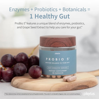 Plexus® ProBio 5®, 60 Capsules | 4 billion CFU from 5 probiotic strains to support gut microbiome balance, healthy digestion, and intestinal yeast balance