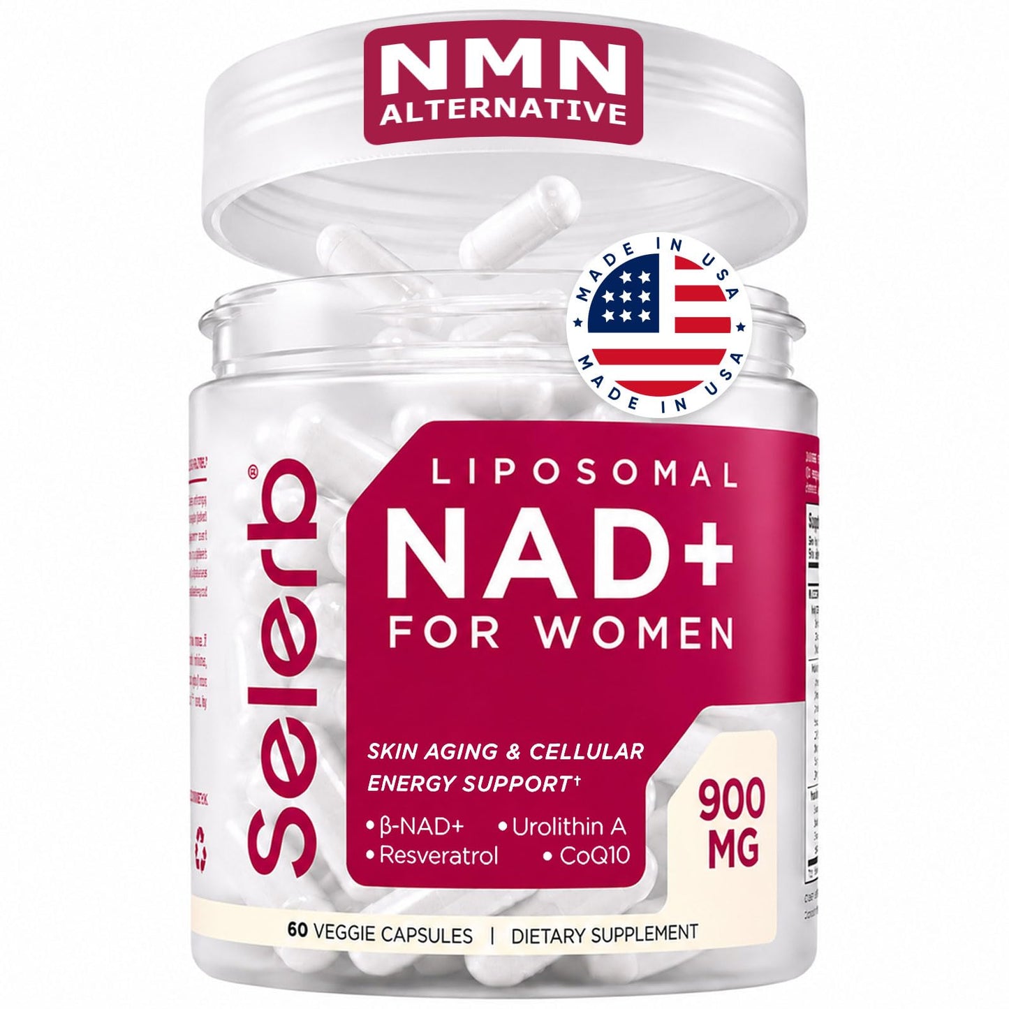 NAD+ Supplement for Women - NMN Alternative with β-NAD+, Trans-Resveratrol, CoQ10, D-Ribose - Promotes Cellular Renewal, Energy, and Radiant Skin Health - 60 Capsules Advanced
