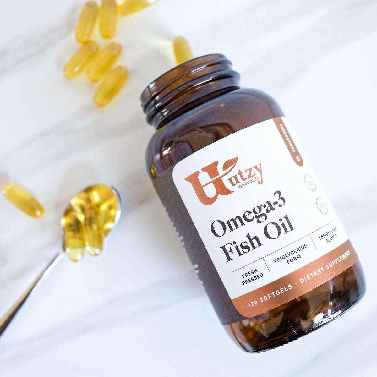 Utzy Naturals Omega-3 Fish Oil | Natural Lemon Flavor | 60 Softgels