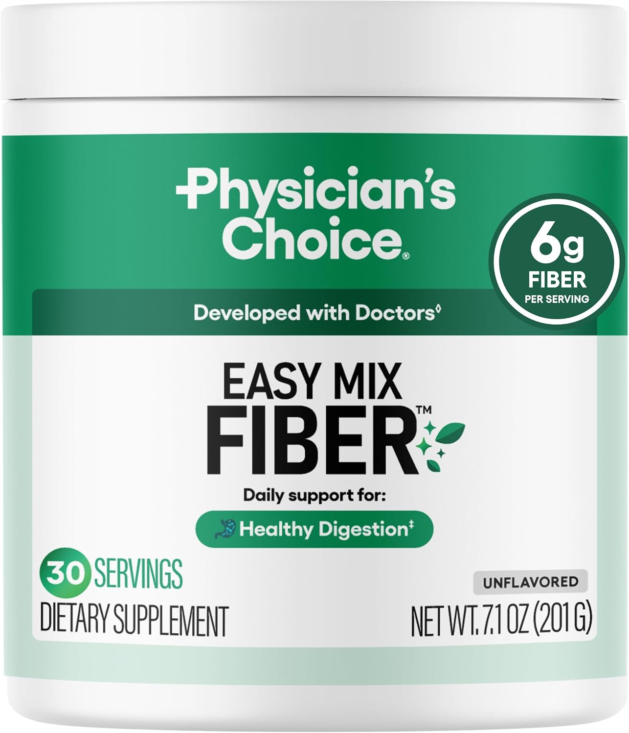 Physician's CHOICE Easy Mix Fiber for GLP-1 Support - No Grit & Sugar Free - Daily Prebiotic Soluble Fiber Powder Supplement - Digestive Health & Regularity - for Women and Men - Unflavored - 7.1oz