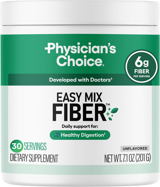 Physician's CHOICE Easy Mix Fiber for GLP-1 Support - No Grit & Sugar Free - Daily Prebiotic Soluble Fiber Powder Supplement - Digestive Health & Regularity - for Women and Men - Unflavored - 7.1oz