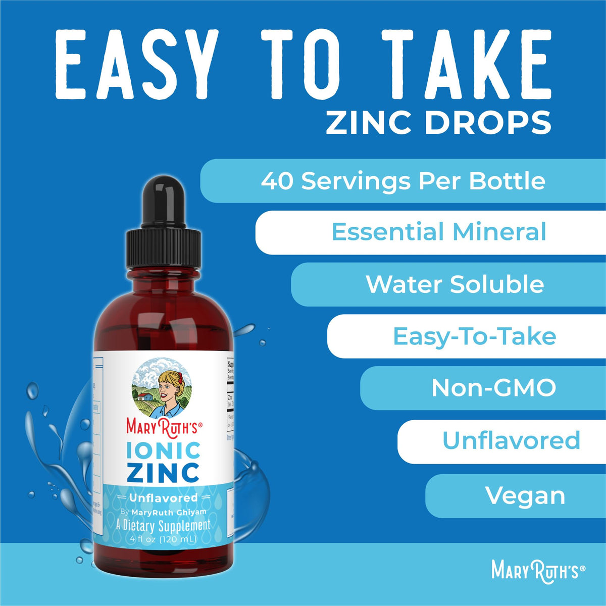 MaryRuth Organics Zinc Supplements for Immune Support, Ionic Zinc for Kids & Adults