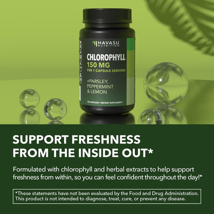 Chlorophyll Pills for Internal Cleanse & Balance, 30 Count, Internal Detox | Skin Health and Body Deodorizing Supplement with Parsley Peppermint & Lemon Extract, Vegan Non-GMO Chlorophyll Capsules