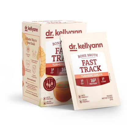 Dr. Kellyann Fast Track Bone Broth Packets (7 Servings) – 16g Protein, Grass-Fed Hydrolyzed Collagen, Keto & Paleo-Friendly, 1 Box
