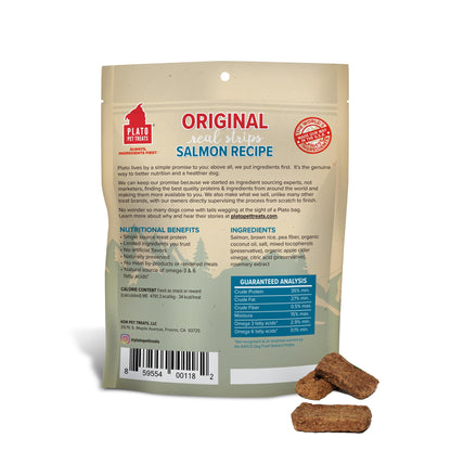 Plato Real Strips Salmon Recipe Dog Treats, Air-Dried High-Protein Soft Strips, Omega-Rich Skin & Coat Support, 18 oz