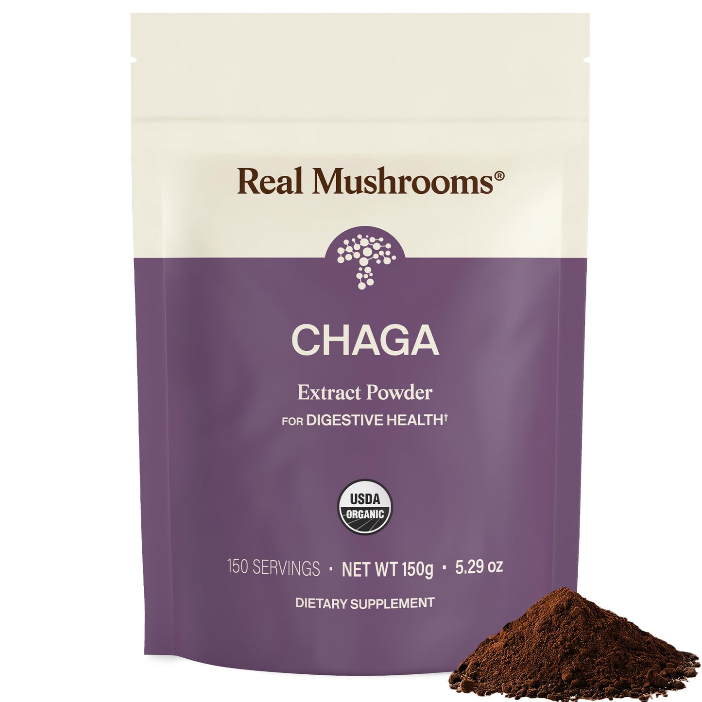 Real Mushrooms Chaga Mushroom Powder – Organic Chaga Extract from Fruiting Body – for Daily Wellness & Energy Support – Vegan, Non-GMO, 60 Servings Mushroom Supplement