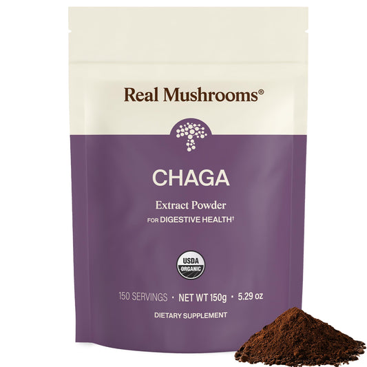 Real Mushrooms Chaga Mushroom Powder – Organic Chaga Extract from Fruiting Body – for Daily Wellness & Energy Support – Vegan, Non-GMO, 60 Servings Mushroom Supplement