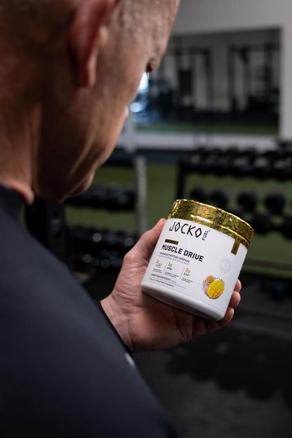 Jocko Fuel Muscle Drive Pro Series, Mango Passionfruit, HMB, Di-Leucine, EAAs, Protects Lean Muscle Mass & Breakdown, Aids Recovery, Natural Appetite Suppressant, No Bloat, Zero Sugar, 30 Servings