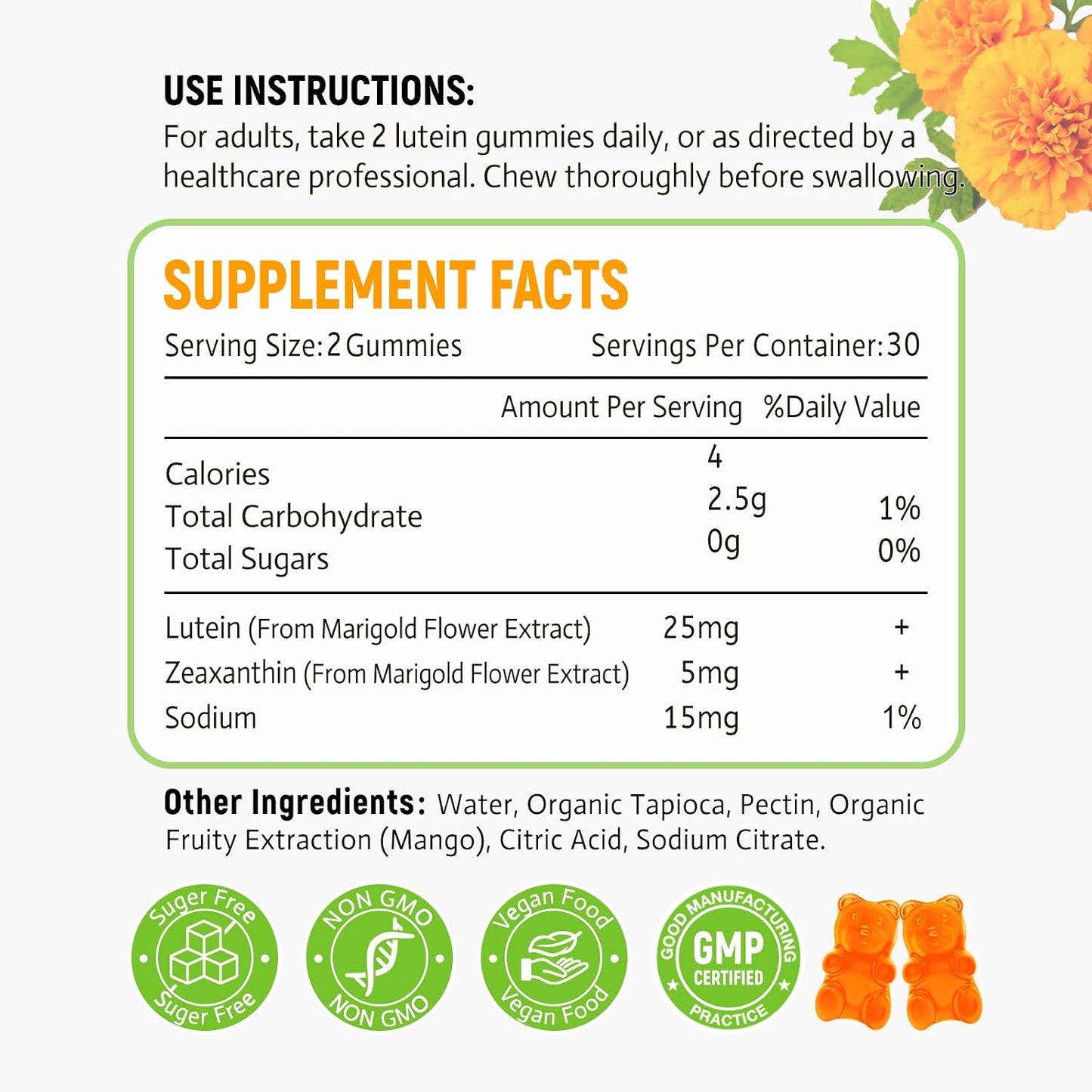 Lutein Gummies 25mg - Eye Vitamins Lutein & Zeaxanthin Eye Health Supplements for Adults,Sugar Free Eye Health Gummies Supplement - Support Vision,Macular,Blue Light Filtering (120 Count)