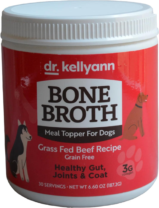 Dr. Kellyann Bone Broth Meal Topper for Dogs | Grass-Fed Beef Recipe | 3g Collagen | Supports Healthy Digestion & Joints | Shiny Coat | Grain Free | 6.60 oz