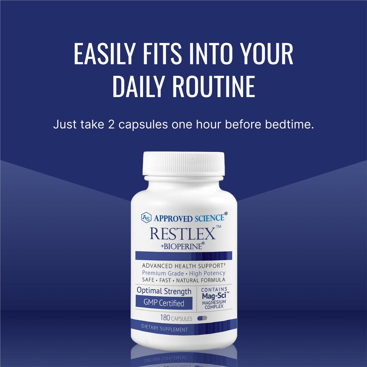 Approved Science Restlex for Restless Legs – Magnesium Glycinate for Calm Legs and Restful Legs – Natural Itching, Crawling, and Tingling in Feet and Legs - Calm, Restful Sleep Support - 1 Month